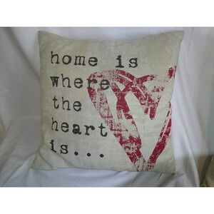 Home is Where the Heart Is Throw Pillow Square Red Heart Textured Cream Accent
